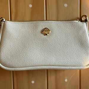 kate spade White Pebbled Leather Heart-Logo Wristlet